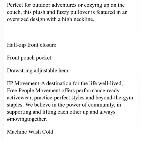 NWOT FP Movement by Free People Big Sky Faux Sherling Pullover Size XS-M - Picture 9 of 10